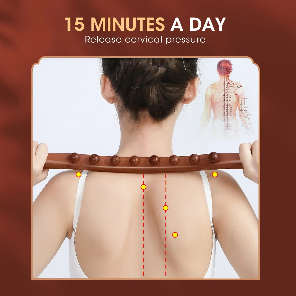 20/8 Beads Universal Back Massage Tendons Beech Wood Scraping Stick Point Treatment Guasha Relax Therapy Tool Abdominal Massager