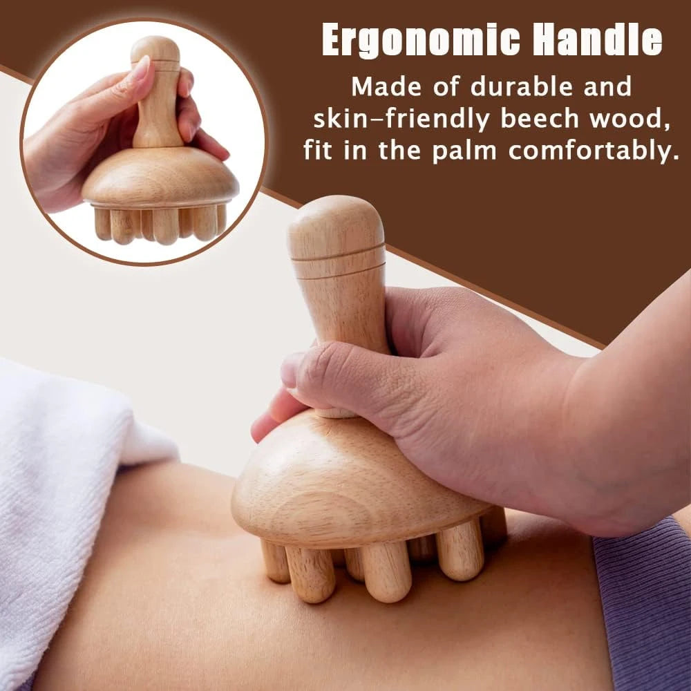Wooden Mushroom Shape Massage,Manual Wood Therapy Massage Tool,Anti Cellulite,Maderoterapia,Lymphatic Drainage,for Full Body Use