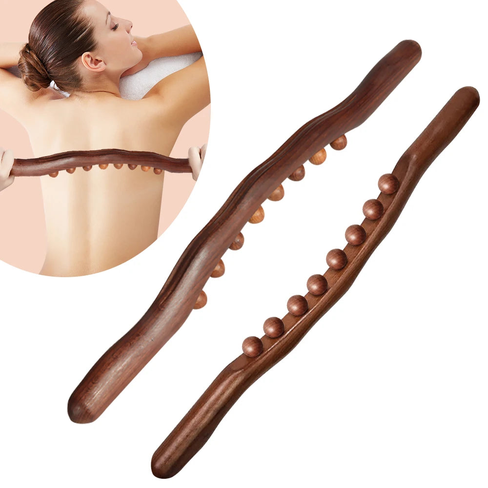 20/8 Beads Universal Back Massage Tendons Beech Wood Scraping Stick Point Treatment Guasha Relax Therapy Tool Abdominal Massager