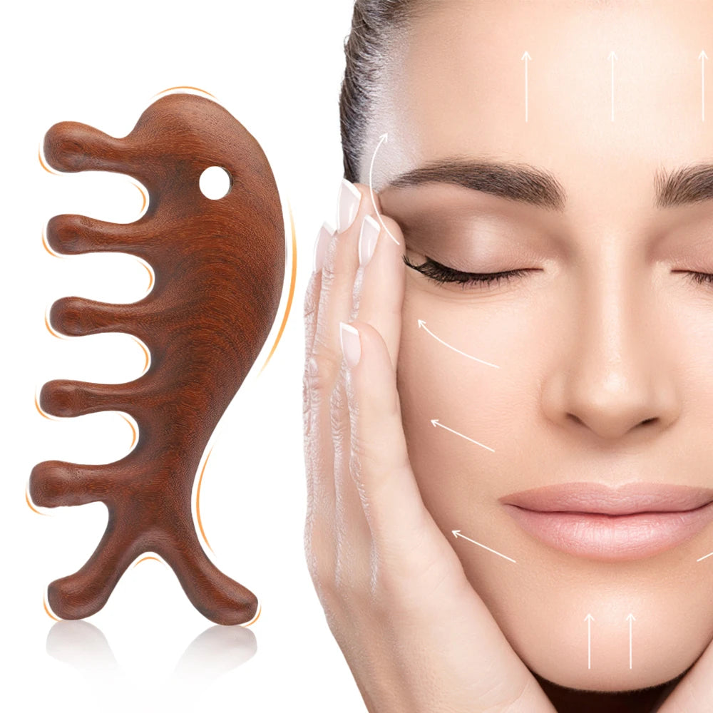 Natural Wood Gua Sha Board & Face Lift Massage Stick Sandalwood Meridian Massage Comb Health Care Set Body Physiotherapy Tools