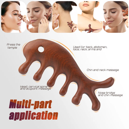 Natural Wood Gua Sha Board & Face Lift Massage Stick Sandalwood Meridian Massage Comb Health Care Set Body Physiotherapy Tools