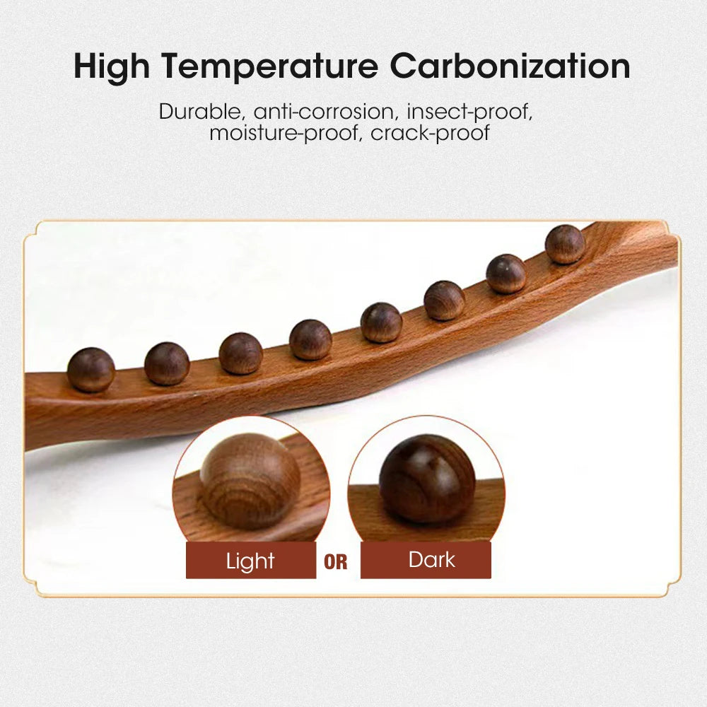 20/8 Beads Universal Back Massage Tendons Beech Wood Scraping Stick Point Treatment Guasha Relax Therapy Tool Abdominal Massager