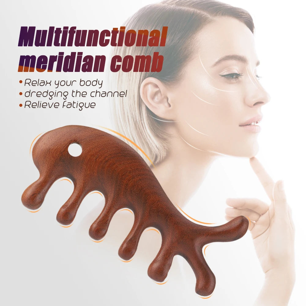 Natural Wood Gua Sha Board & Face Lift Massage Stick Sandalwood Meridian Massage Comb Health Care Set Body Physiotherapy Tools
