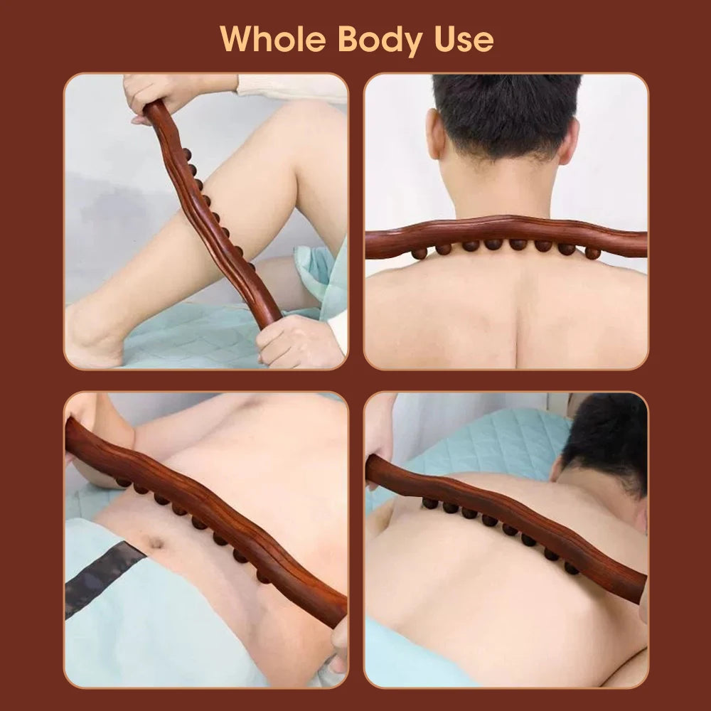20/8 Beads Universal Back Massage Tendons Beech Wood Scraping Stick Point Treatment Guasha Relax Therapy Tool Abdominal Massager