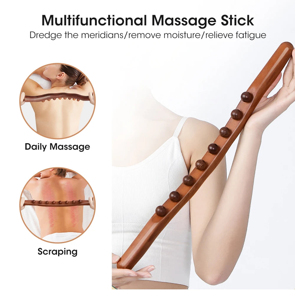 20/8 Beads Universal Back Massage Tendons Beech Wood Scraping Stick Point Treatment Guasha Relax Therapy Tool Abdominal Massager