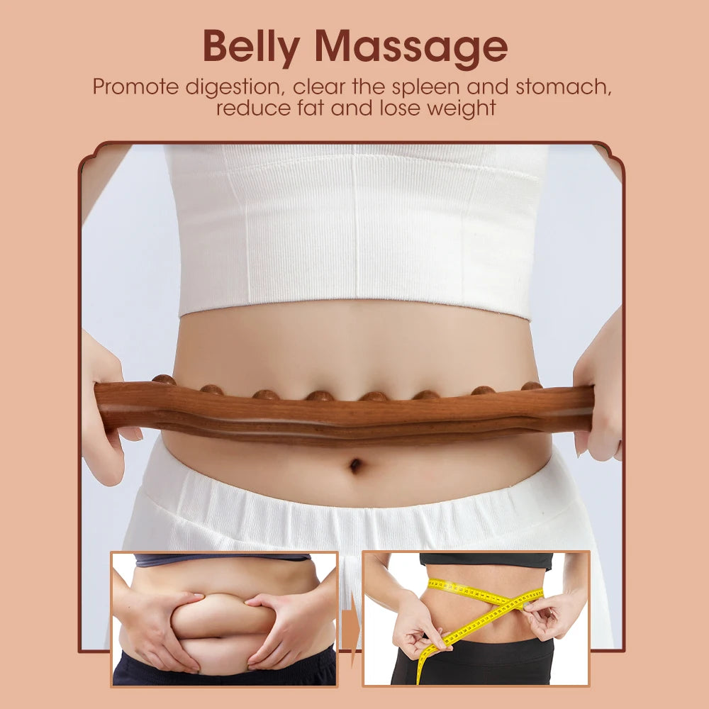 20/8 Beads Universal Back Massage Tendons Beech Wood Scraping Stick Point Treatment Guasha Relax Therapy Tool Abdominal Massager
