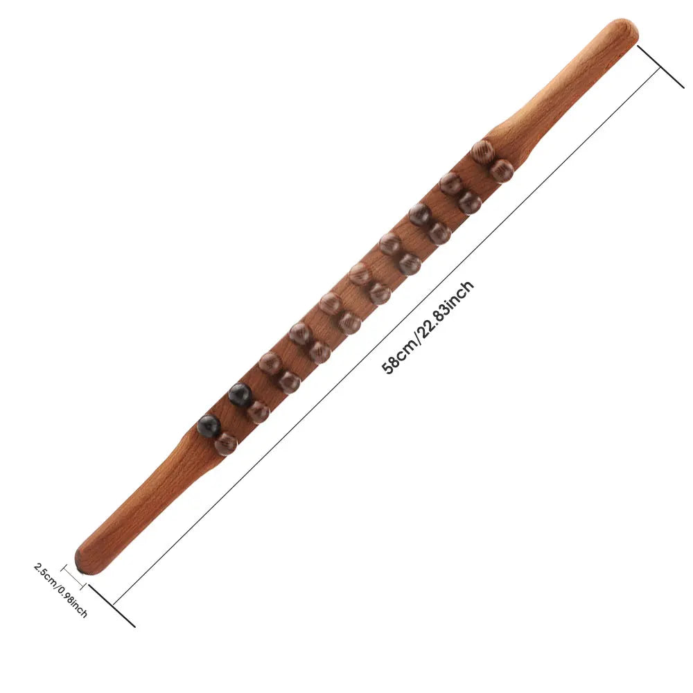 20/8 Beads Universal Back Massage Tendons Beech Wood Scraping Stick Point Treatment Guasha Relax Therapy Tool Abdominal Massager