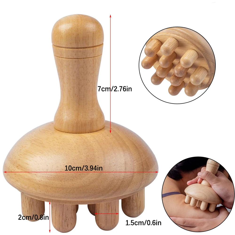 Wooden Mushroom Shape Massage,Manual Wood Therapy Massage Tool,Anti Cellulite,Maderoterapia,Lymphatic Drainage,for Full Body Use